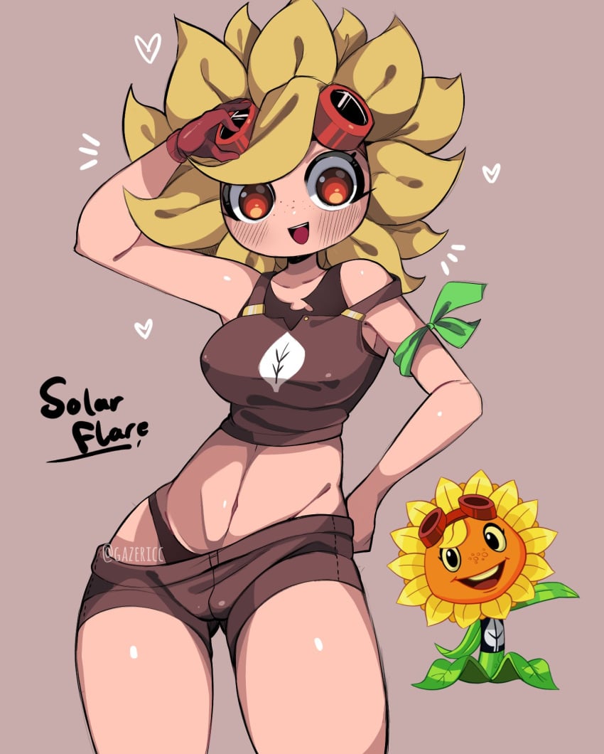 1girls cute electronic_arts female female_only gazericc nipples_visible_through_clothing popcap_games solar_flare_(pvz) solo underwear