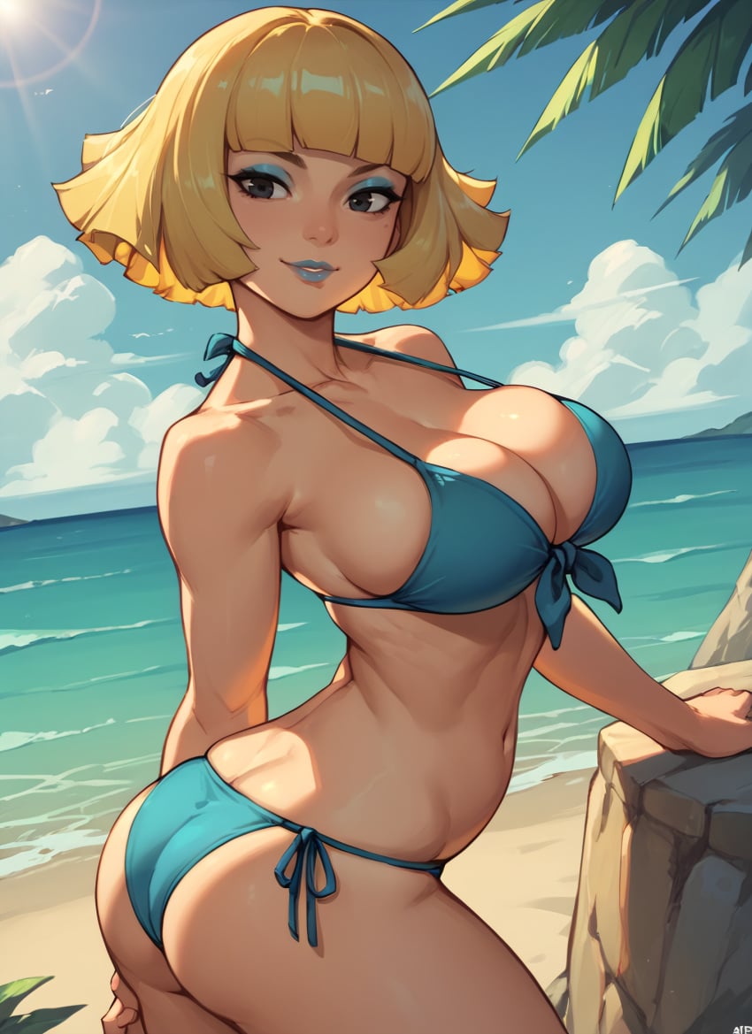 1girls ai_generated bel_(brc) bikini blonde_hair bomb_rush_cyberfunk