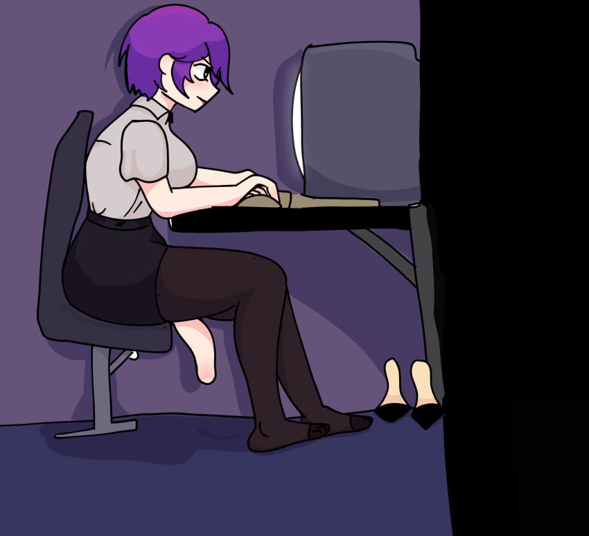 1futa artist_request big_penis body_invasion breasts clothed clothing flaccid futa_only futanari girl human light-skinned_futanari light_skin mostly_clothed office_lady pantyhose parasite penis purple_hair sitting solo source_request tagme urethral urethral_invasion