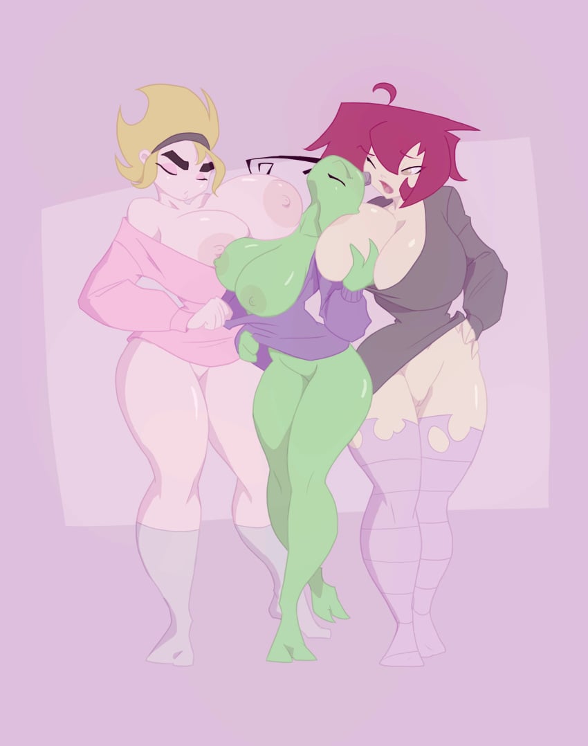 2014 aged_up alien alien_girl antennae big_breasts bigdad breasts cartoon_network crossover female female_focus female_only gaz_membrane green_skin huge_breasts human humanoid invader_zim irken mandy mandy_(billy_and_mandy) nickelodeon nipples pale_skin tak tak_(invader_zim) the_grim_adventures_of_billy_and_mandy thicc_gaz yuri