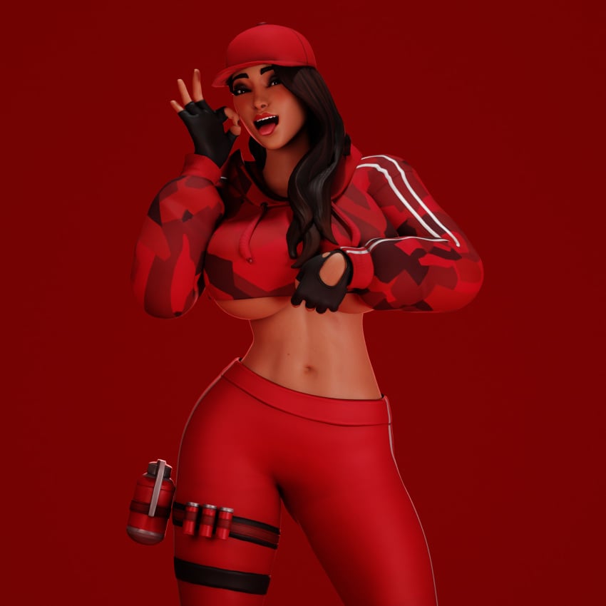 1girls 3d 3d_(artwork) adapted_costume alternate_breast_size baseball_cap big_breasts blender blender_(software) blender_cycles breasts fellatio_gesture fooker fortnite fortnite:_battle_royale hat imminent_fellatio imminent_flashing imminent_undressing long_hair looking_at_viewer navel no_bra open_mouth red_background ruby_(fortnite) seductive seductive_look simple_background teeth tongue tongue_out track_jacket track_suit underboob