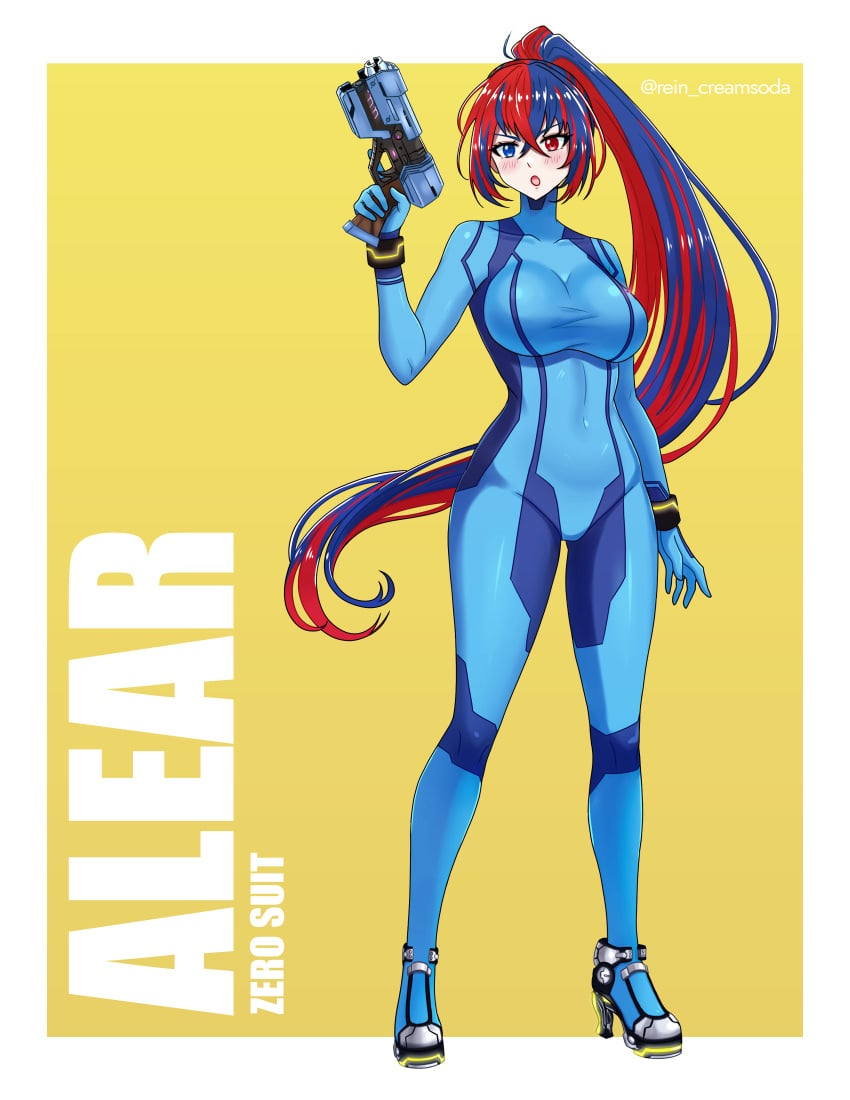 alear_(female)_(fire_emblem) alear_(fire_emblem) alternate_costume breasts crossover female female_only fire_emblem fire_emblem_engage high_heels metroid nintendo rein_creamsoda solo zero_suit