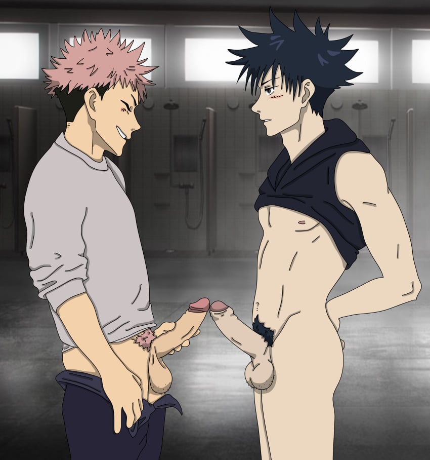 big_balls circumcised erection fushiguro_megumi hair itadori_yuuji jujutsu_kaisen locker_room male_only naked naked_male nude nude_male pubic_hair uncensored uncircumcised uncut undressing