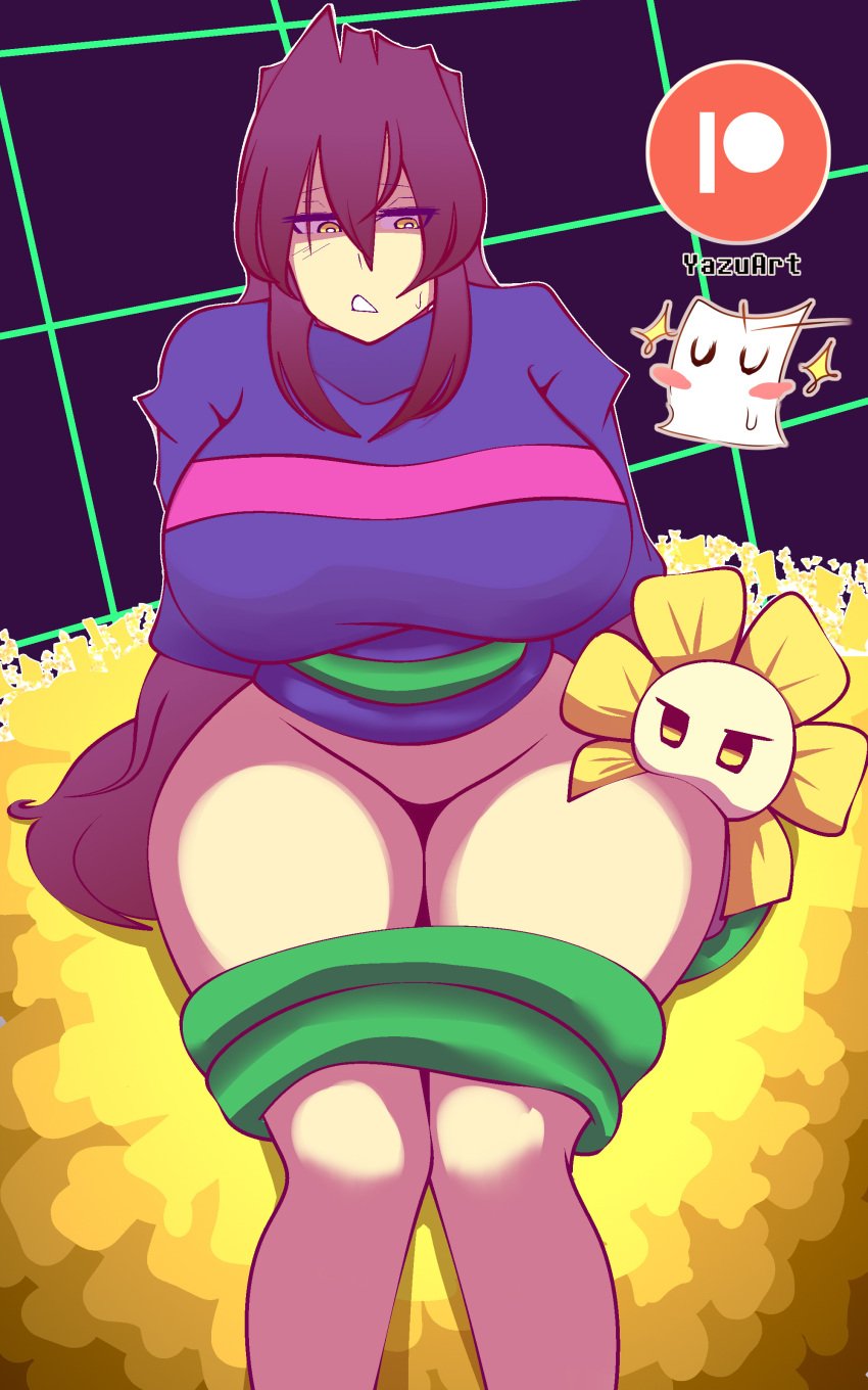 annoyed bottomless female_frisk flowey frisk tagme undertale yazu_(artist)