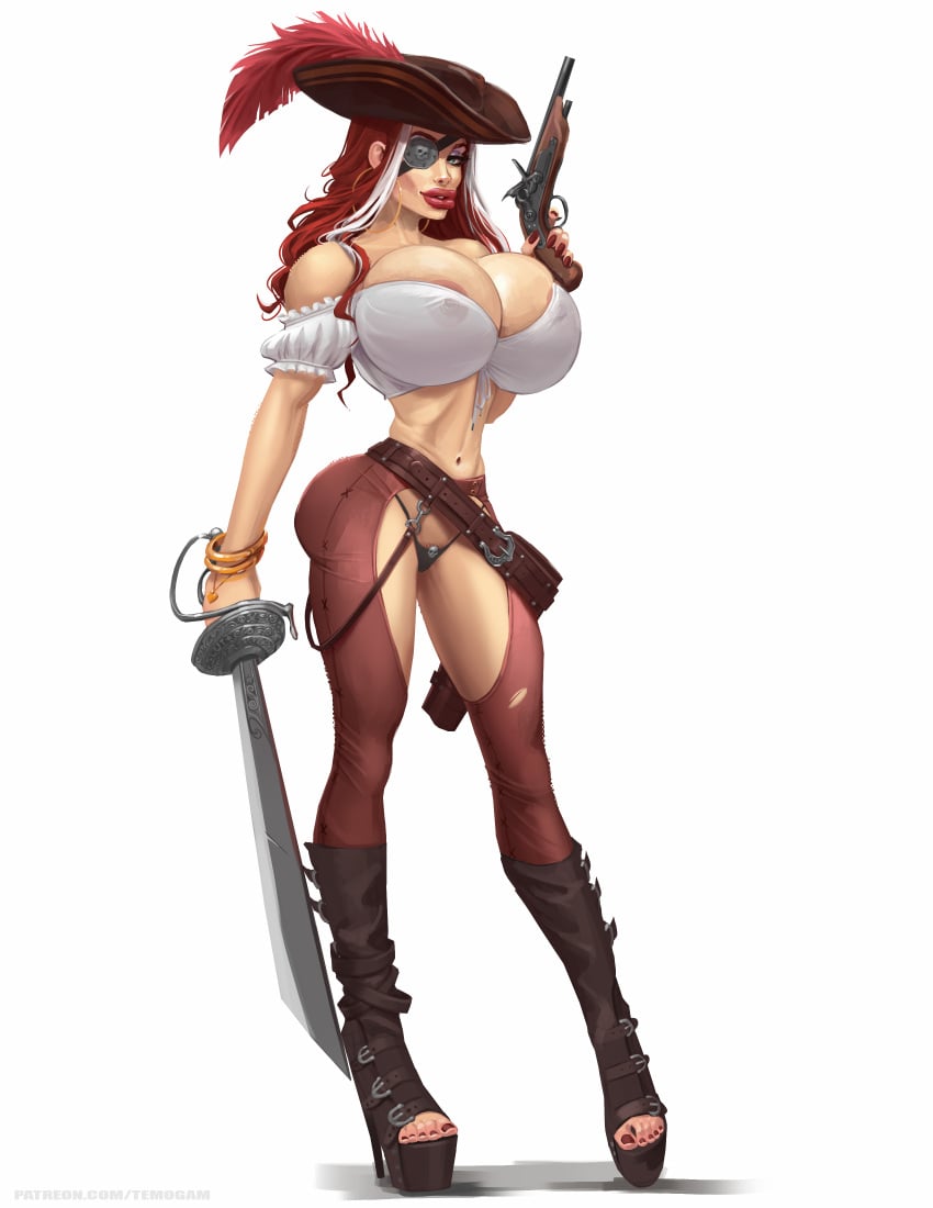 1girls anna_marie areola_slip bimbo bimbo_lips bursting_breasts cleavage crotchless dsl high_heels hourglass_figure huge_ass huge_breasts large_breasts marvel marvel_comics midriff pirate pirate_costume pirate_hat red_hair rogue_(x-men) solo temogam thick_lips thin_waist x-men