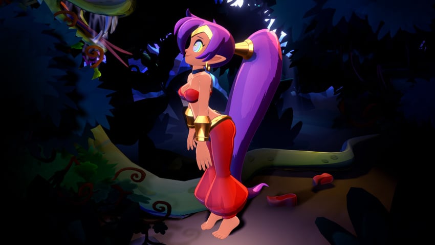 1girls alternate_version_at_patreon alternate_version_at_source alternate_version_available clothed eye_contact female fully_clothed giant_snake hypnosis kaa_eyes onmodel3d self_upload shantae shantae_(character) shoes_off tagme