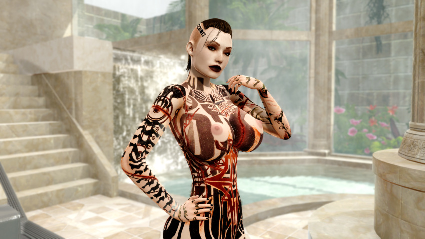 big_breasts bioware electronic_arts fit_female huge_breasts jack_(mass_effect) mass_effect subject_zero tattoo tattoos voluptuous