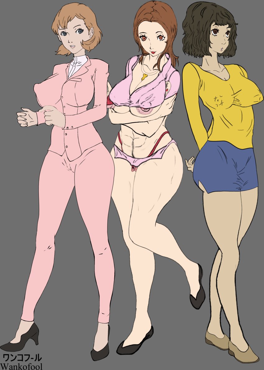 big_breasts cleavage female female_only kashiwagi_noriko persona persona_3 persona_3_portable persona_4 persona_5 sadayo_kawakami showing_off teacher thick_ass thick_hips thick_thighs toriumi_isako wankofool wide_hips