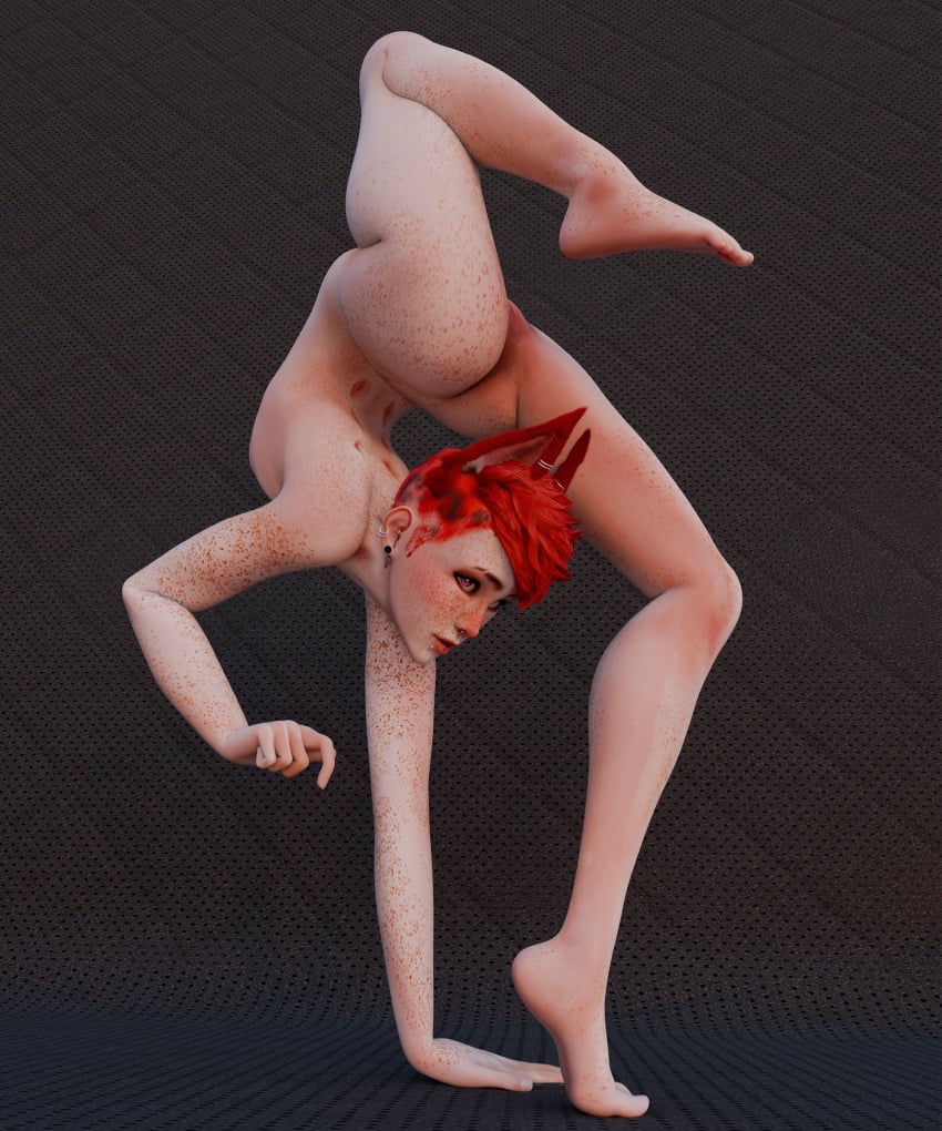 3d aldtecaia blender blender_cycles contortion contortionism contortionist fauxhawk flexible fox_ears fox_girl fox_humanoid freckles gymnastics mohawk_(hairstyle) noxxyboy oc piercings pink_eyes pink_fur pink_hair red_eyes red_fur red_hair stretching succubus tomboy tomboytoy tulpa