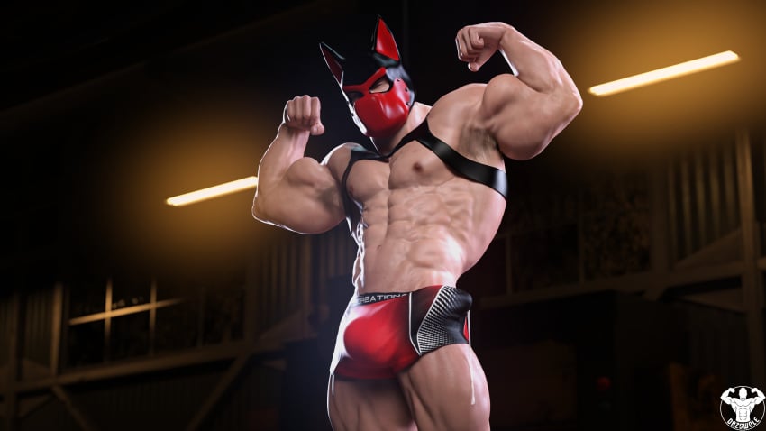 1boy 1human 1male 3d 3d_(artwork) 3d_model abs beefy cum_through_clothes daddy dazswole erection flexing flexing_arms flexing_both_biceps good_boy himbo hung hunk kinky leaking_cum light-skinned_male light_skin male male_focus male_only manly masculine masked_male muscles muscular muscular_male muscular_thighs pecs pup_mask puppyplay shorts shorts_aside stud tough_guy