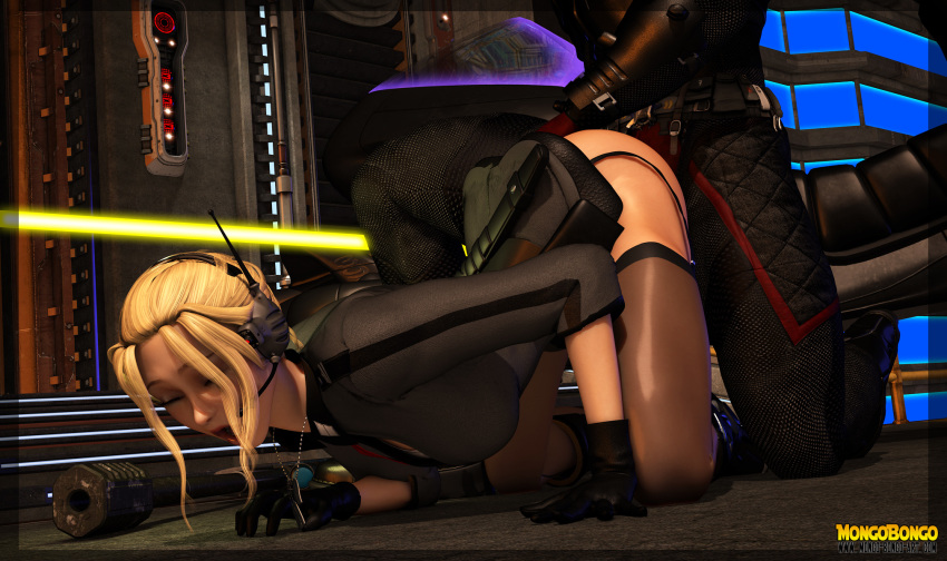 1boy 1boy1girl 1girls 3d bioware blonde_hair doggy_style from_behind imperial_agent lucasfilm mongo_bongo partially_clothed peril rape red_skin restrained star_wars star_wars:_the_old_republic thighhighs