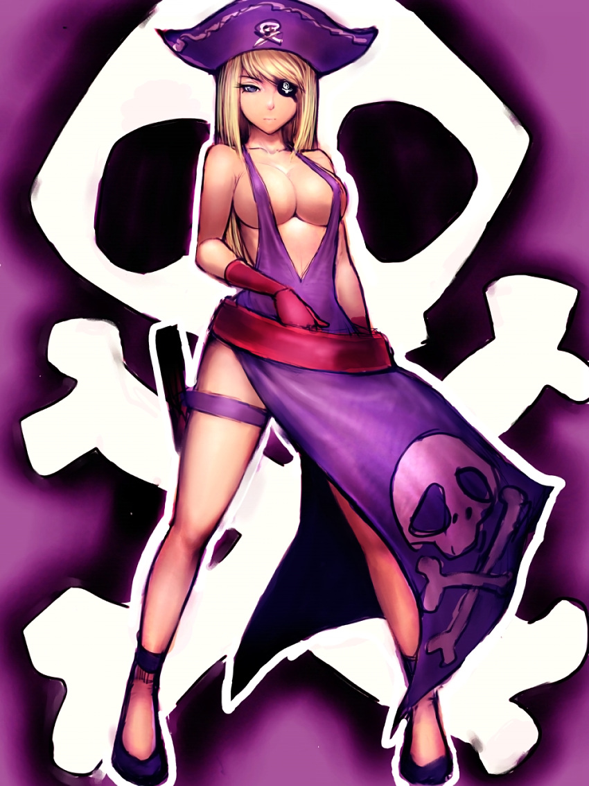 1girls bare_shoulders belt big_breasts blonde_hair blue_eyes blush bonne_jenet bracelet breasts busty cleavage collar covered_erect_nipples curvy dress elbow_gloves eyepatch fatal_fury female female_only fingerless_gloves fumio_(rsqkr) garou:_mark_of_the_wolves gloves half-closed_eyes hat high_heels highleg highleg_panties highres hip_focus jewelry king_of_fighters large_breasts legband legs long_hair no_bra panties pirate pirate_hat purple_panties seductive_smile sensual shoes sideboob skirt skull_and_crossbones smile snk solo thigh_strap thighs underwear wide_hips