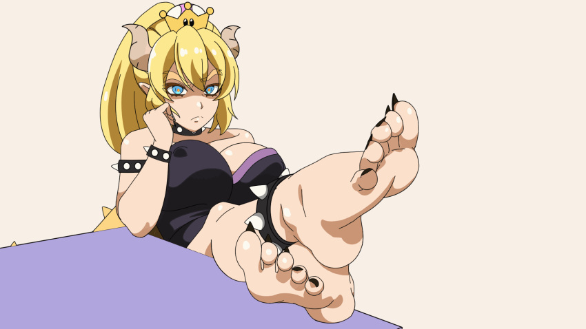 1girls angry animated barefoot big_breasts black_nails black_toenails blue_eyes bowsette clothed crossed_feet crossed_legs crown eye_contact feet feet_up foot_fetish foot_focus half-closed_eyes huge_breasts large_breasts legs legs_up long_nails mario_(series) nail_polish new_super_mario_bros._u_deluxe nintendo pov pov_feet rule_63 sharp_toenails sitting soles super_crown toe_curl toe_scrunch toenail_polish toenails toes wide_hips yellow_hair zorzero