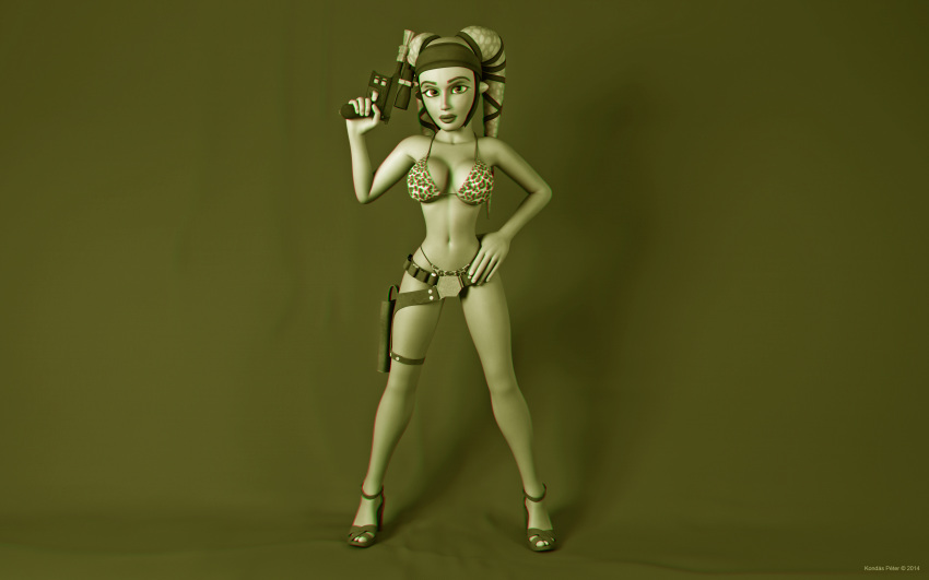 1girls 3d aayla_secura alien alien_girl artist_name bald bare_shoulders big_breasts bikini bikini_bottom bikini_top blaster busty cleavage clone_wars curvy detailed_background dl-44_heavy_blaster_pistol eyelashes female female_only freckles front_view gun headgear holding_object hourglass_figure humanoid jedi jedi_master kondaspeter looking_at_viewer mammal midriff pose posing shadow shiny shiny_skin skimpy solo spread_legs spreading standing star_wars swimsuit thong twi'lek voluptuous weapon wide_hips