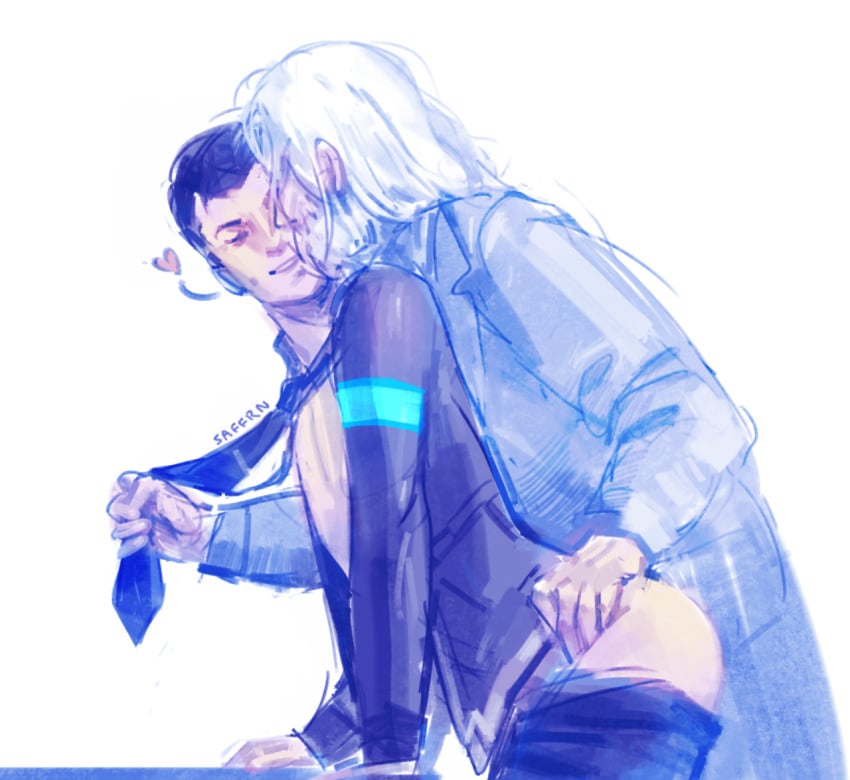 2boys age_difference anal ass clothes connor_(detroit:_become_human) detroit:_become_human facial_hair formal gay hank_anderson male male_focus multiple_boys pants sex smirk suit tagme tie white_hair yaoi