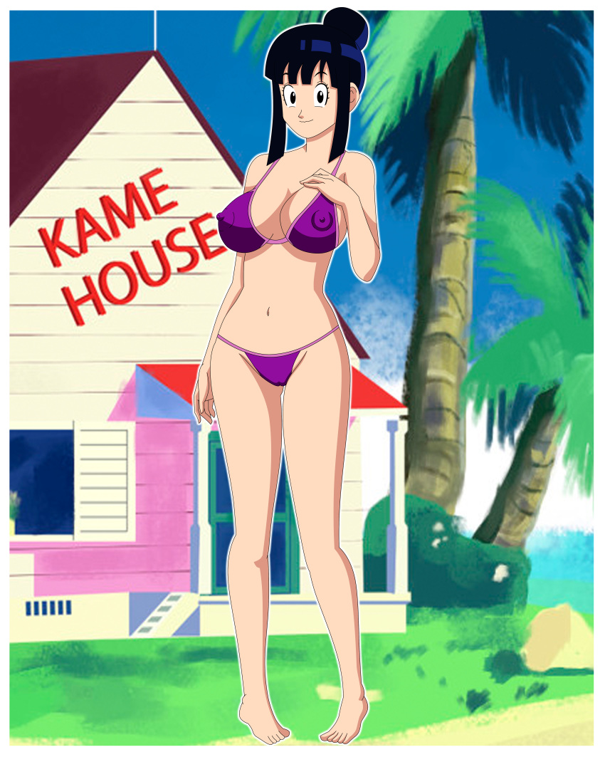 1girls 5_fingers bikini black_hair breasts cameltoe chichi dragon_ball dragon_ball_super dragon_ball_z erect_nipples eyebrows eyelashes feet female female_only hair human human_only milf mother nipples parent pervyangel solo solo_focus swimsuit