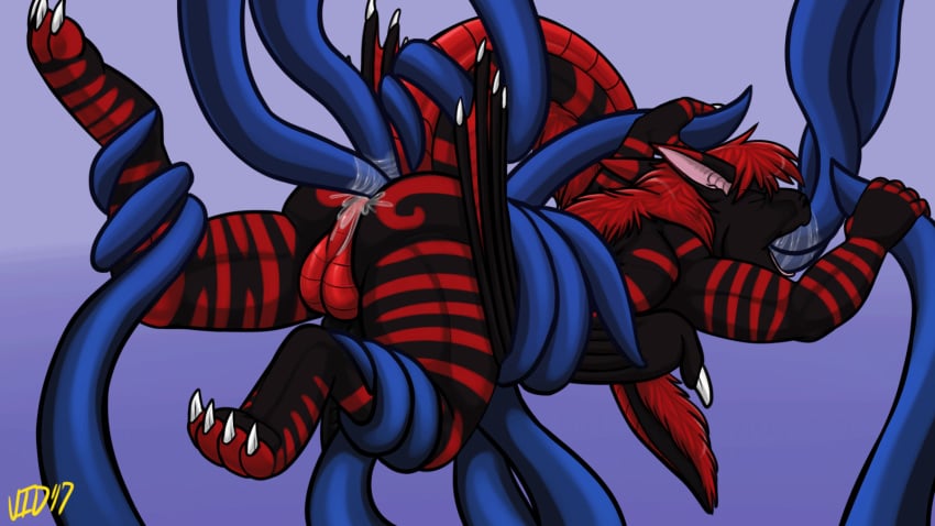 2017 anal animated balls black_penis black_scales blue_tentacles bondage bound cum cum_in_ass cum_inside digital_media_(artwork) digitigrade dragon dripping efilon handjob male_only mane may825 nolife05 oral penis red_balls red_mane red_scales red_stripes reptile scales scalie sex stripes stroke suspension tentacle vid vid17