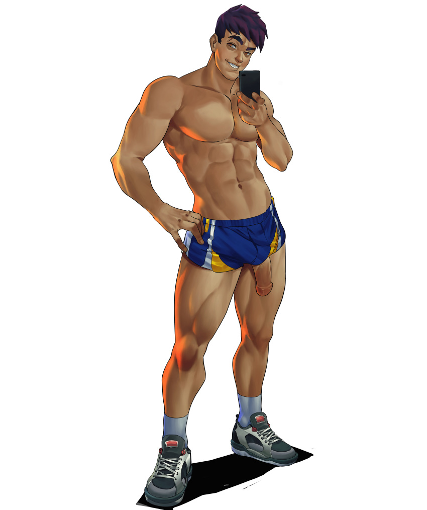 alpha_channel athletic big_penis cellphone dark_hair dark_nipples gym_shorts huge_cock liam_(wilwont) liam_(wont) liam_claret male male_only muscular_male no_shirt picture selfie solo solo_focus solo_male teenager transparent_background