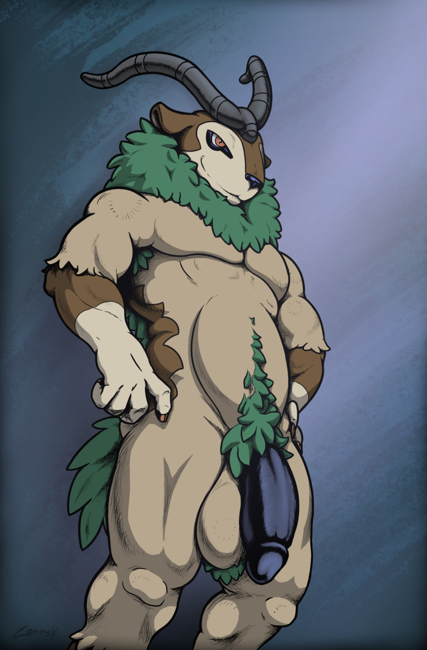 2018 anthro anthrofied balls belly biceps big_balls big_penis biped body_hair caprine corrsk crosshatching digital_media_(artwork) flaccid fur goat gogoat happy_trail hi_res horn huge_balls huge_cock humanoid_penis male male_only mammal musclegut muscular muscular_male nintendo nude pecs penis pokémon_(species) pokémorph pokemon pubes simple_background smile solo standing video_games