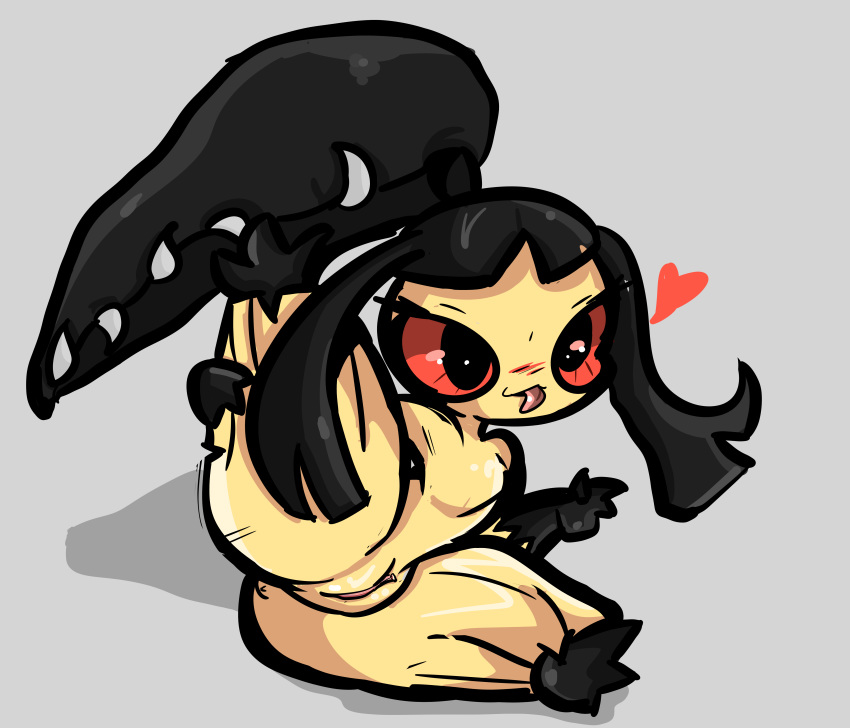 :3 anus big_eyes blep cute eyelashes feet female flat_chested gesture hair hair_mouth happy heart humanoid mawile nintendo pokemon pokemon_(species) pussy raised_leg red_eyes shortstack sketch smile solo tasteydonuts tongue tongue_out v video_games