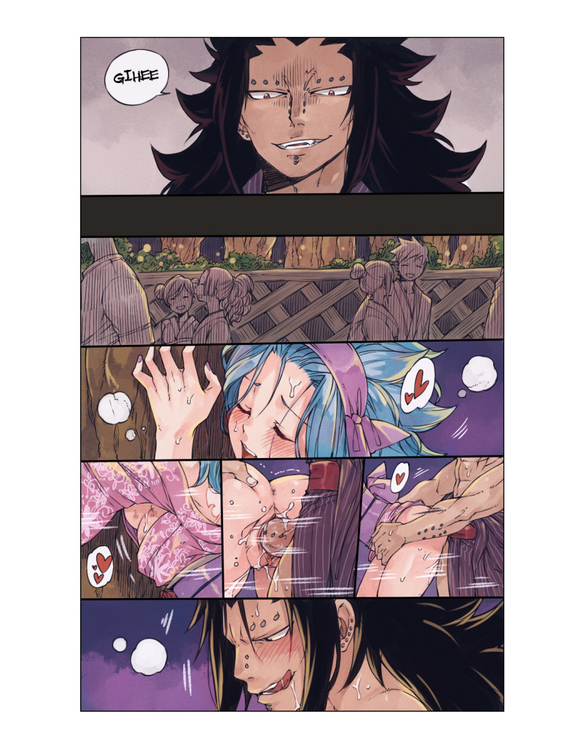 doggy_style evil_grin fairy_tail gajeel_redfox grin larger_male levy_mcgarden penis rusky sex size_difference smaller_female smile tree vaginal_penetration