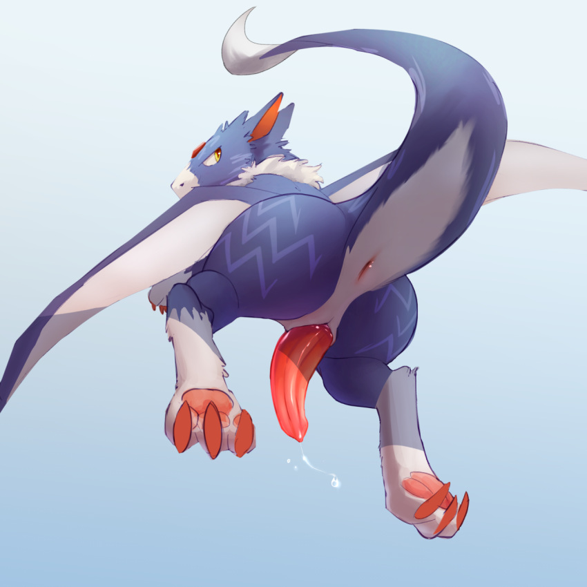 anthro anus ass claws cum digimon digimon_(species) dorugamon erection fluffy flying furry furry_only looking_back male male_focus male_only membranous_wings no_humans penis presenting presenting_hindquarters red_claws slit solo twang wings