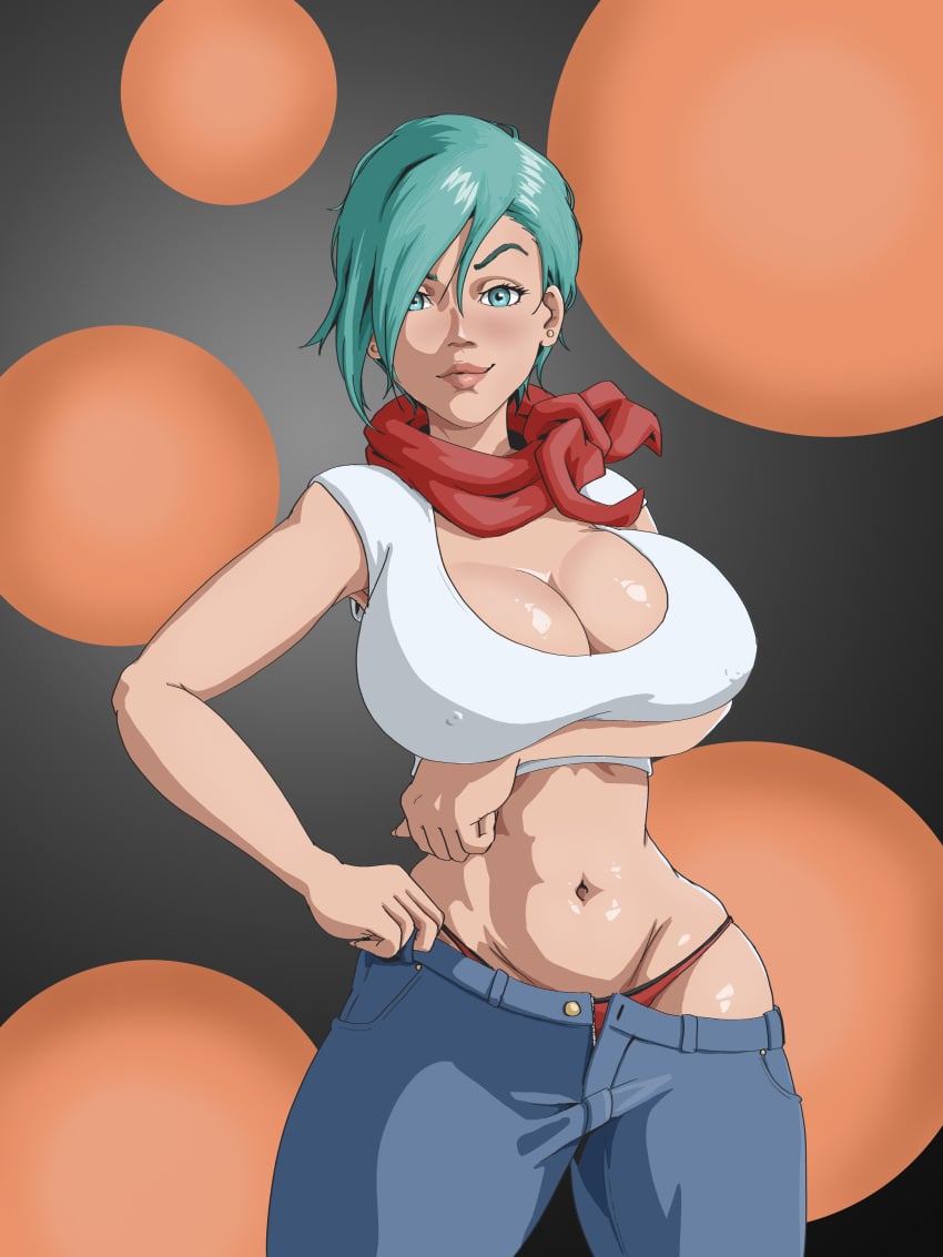 1girls big_breasts blue_eyes blue_hair bulma_briefs clothed clothing color dragon_ball dragon_ball_z female female_focus female_only hi_res large_breasts light-skinned_female light_skin looking_at_viewer nipples_visible_through_clothing short_hair solo solo_female tagme thick_thighs wanderagro893