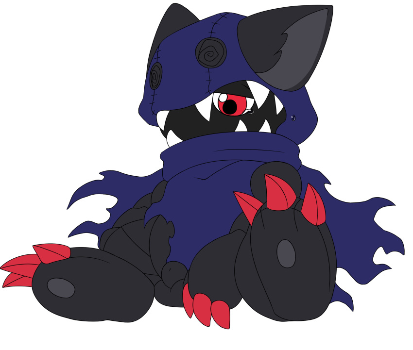 3_toes appmon_(species) balls clothed clothing digimon digimon_universe:_appli_monsters digital_media_(artwork) hackmon_(appmon) lucaspsi male male_only penis red_eyes simple_background solo tears toes