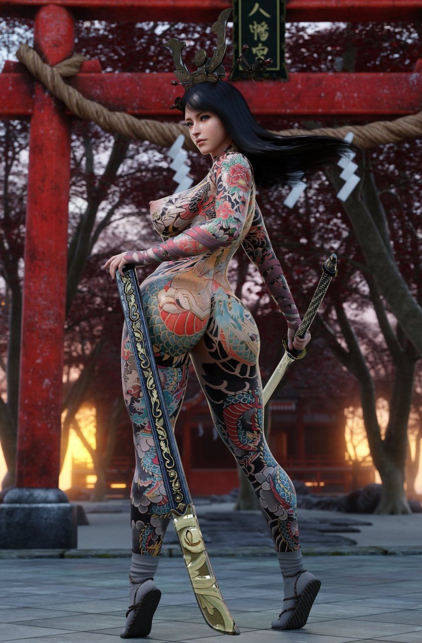 1girls 3d ass big_ass big_breasts bottom_heavy breasts bust busty casual chest crown curvaceous curvy curvy_figure female female_focus footwear full_body_tattoo hips hourglass_figure huge_ass huge_breasts human irezumi kiku_(skyarsenic) large_ass large_breasts legs light-skinned_female light_skin mature mature_female naked_footwear nudist pale_skin skyarsenic slim_waist tabi tattoo tattoos thick thick_hips thick_legs thick_thighs thighs top_heavy voluptuous waist weapon wide_hips