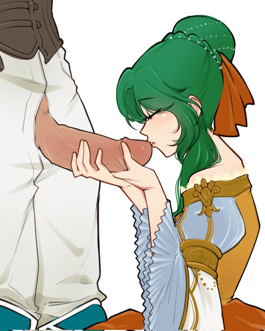 1boy 1girls closed_eyes clothed clothed_sex clothing cock_worship dress elincia_ridell_crimea elincia_ridell_crimea_(devoted_queen) female fire_emblem fire_emblem:_radiant_dawn fire_emblem_heroes gown green_hair hair_bun ike_(fire_emblem) ike_(vanguard)_(fire_emblem) jenocidero kissing kissing_penis kneeling kneeling_female nintendo official_alternate_costume penis penis_hold penis_kiss penis_out penis_worship royalty shoulderless_dress source_request straight unzipped unzipped_pants