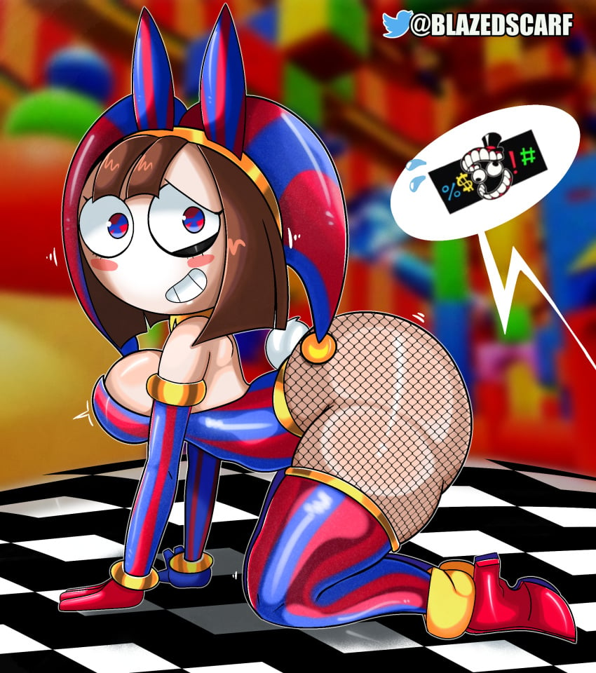 ass bending_over big_ass big_breasts big_butt blazedscarf boobs bunnygirl bunnysuit butt digital_circus fishnet_stockings glitch_productions heels on_knees pomni pomni_(the_amazing_digital_circus) shy the_amazing_digital_circus thick_ass thick_thighs thighhighs wide_hips