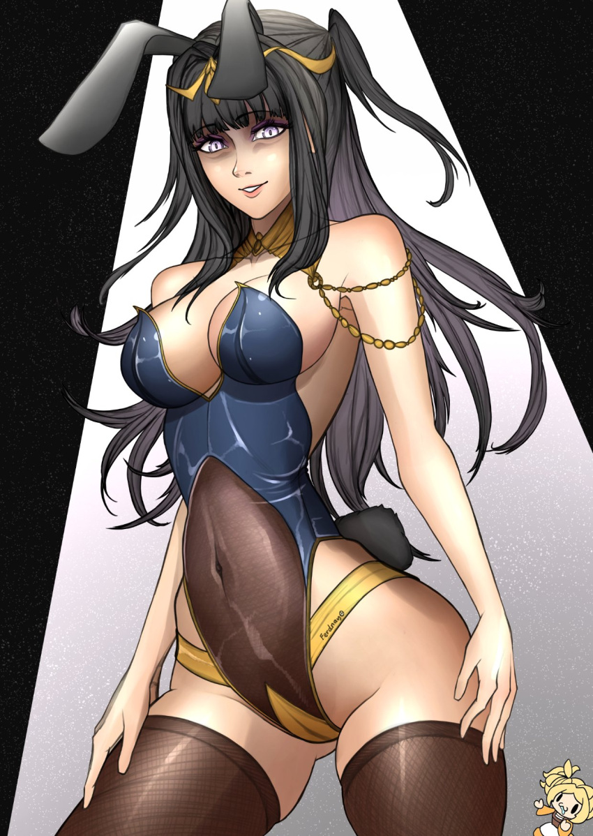 alternate_costume breasts bunny_ears bunny_girl bunnysuit female female_only ferdnayart fire_emblem fire_emblem_awakening looking_at_viewer nintendo solo tharja_(fire_emblem)