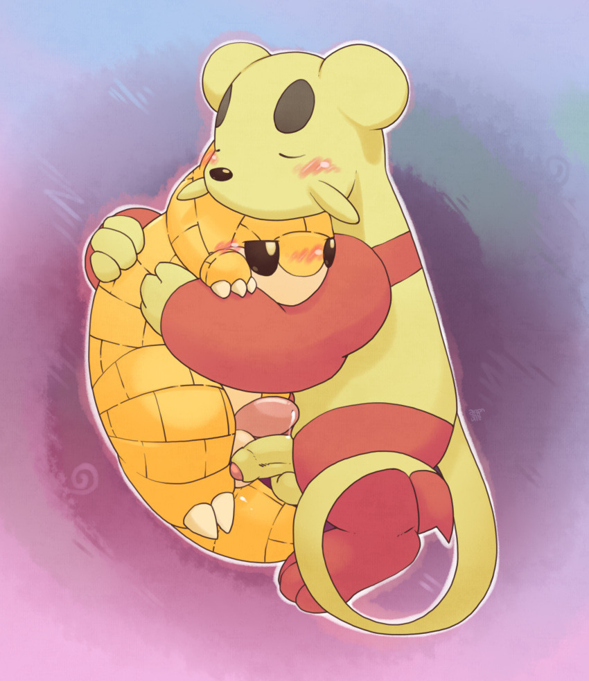 2018 2boys argon_vile balls black_sclera blush closed_eyes cuddling digital_media_(artwork) duo flaccid foreskin frottage furry gay hug humanoid_penis interspecies male male_only mienfoo nintendo partially_retracted_foreskin penis pokémon_(species) pokemon pokemon_(species) pokemon_bw pokemon_rgby precum retracted_foreskin sandshrew scalie tail testicles uncircumcised uncut video_games yaoi