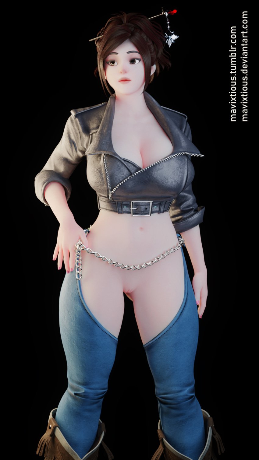 1girls 3d alternate_costume angel_(kof) big_breasts blender blizzard_entertainment breasts cleavage cosplay deviantart_username female female_only king_of_fighters large_breasts mavixtious mei_(overwatch) overwatch pussy solo tumblr_username