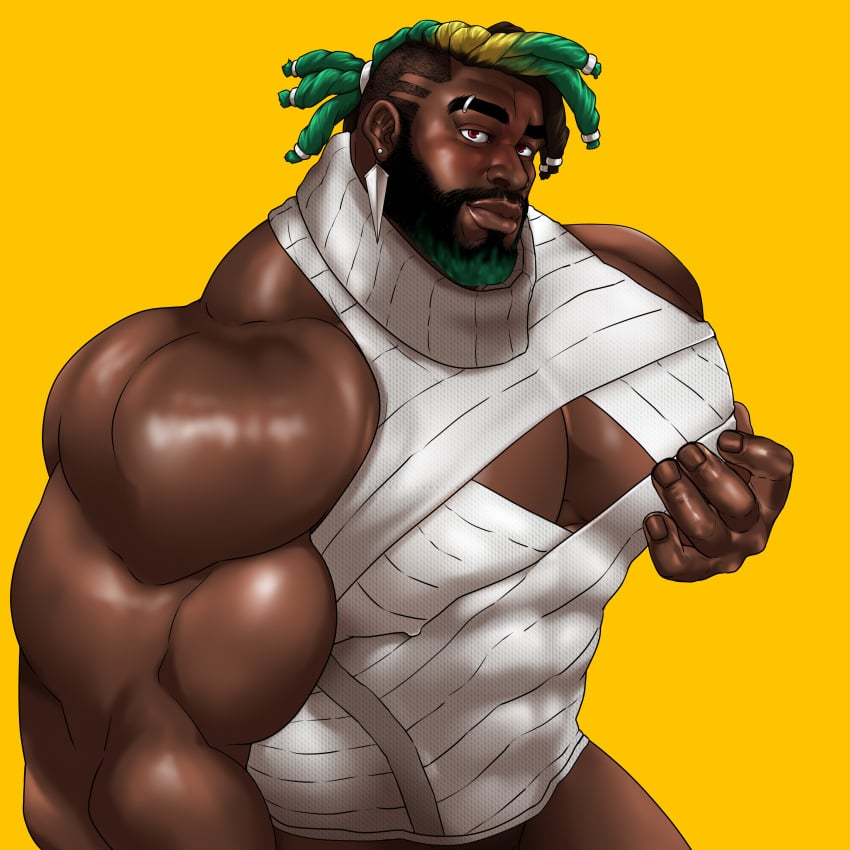 1boy bara beard dark-skinned_male dark_skin facial_hair heartsteel_k'sante heartsteel_series hitenmaru k'sante league_of_legends male male_only muscles muscular solo solo_male