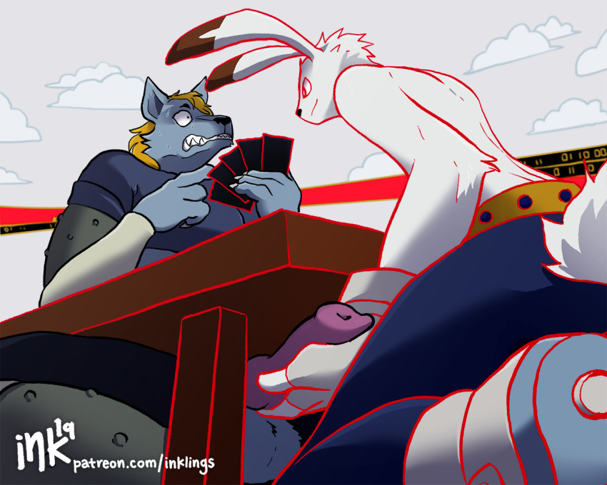 anthro balls boner canine_penis crossover erection furry gay hunter_x_hunter inklings king_kazma knotted_penis male male_only penis rabbit summer_wars welfin_(hunter_x_hunter) wolf