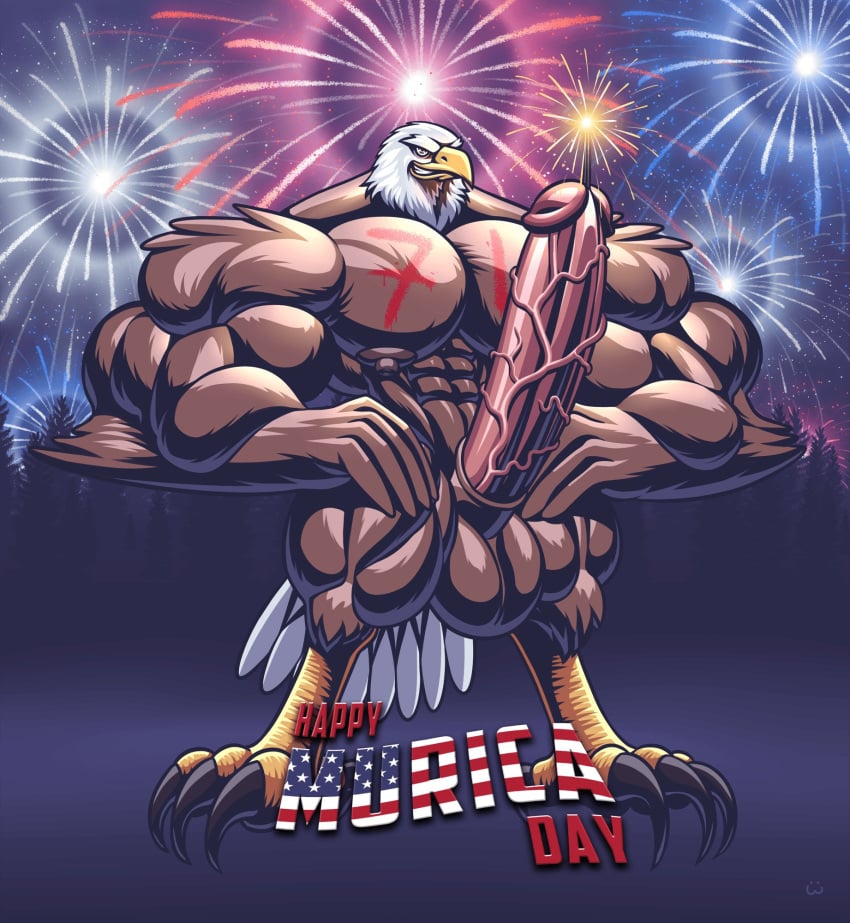 2017 4th_of_july abs accipitrid accipitriform american_eagle american_flag anthro avian bald_eagle balls big_balls big_penis bird eagle erection genitals hi_res holidays humanoid_genitalia humanoid_penis male male_only muscular muscular_anthro muscular_male nipples nude pecs penis sea_eagle solo united_states_of_america vein veiny_penis wolfiecanem