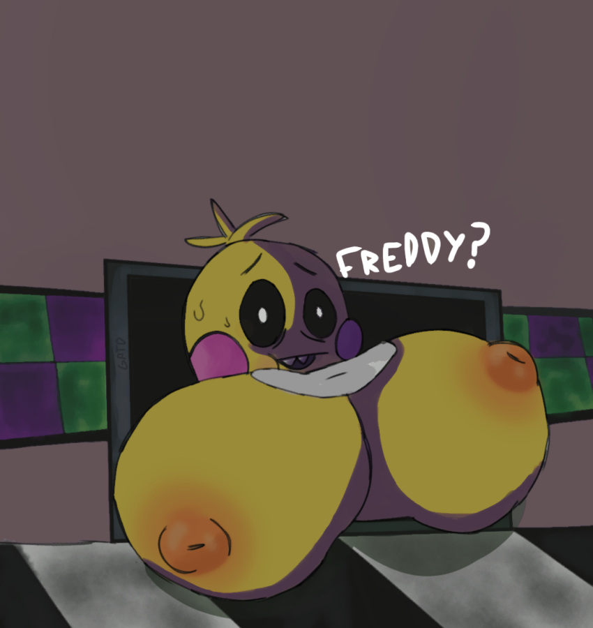 artist_request big_breasts five_nights_at_freddy's fnaf solo stuck_in_wall tagme toy_chica_(fnaf) worry