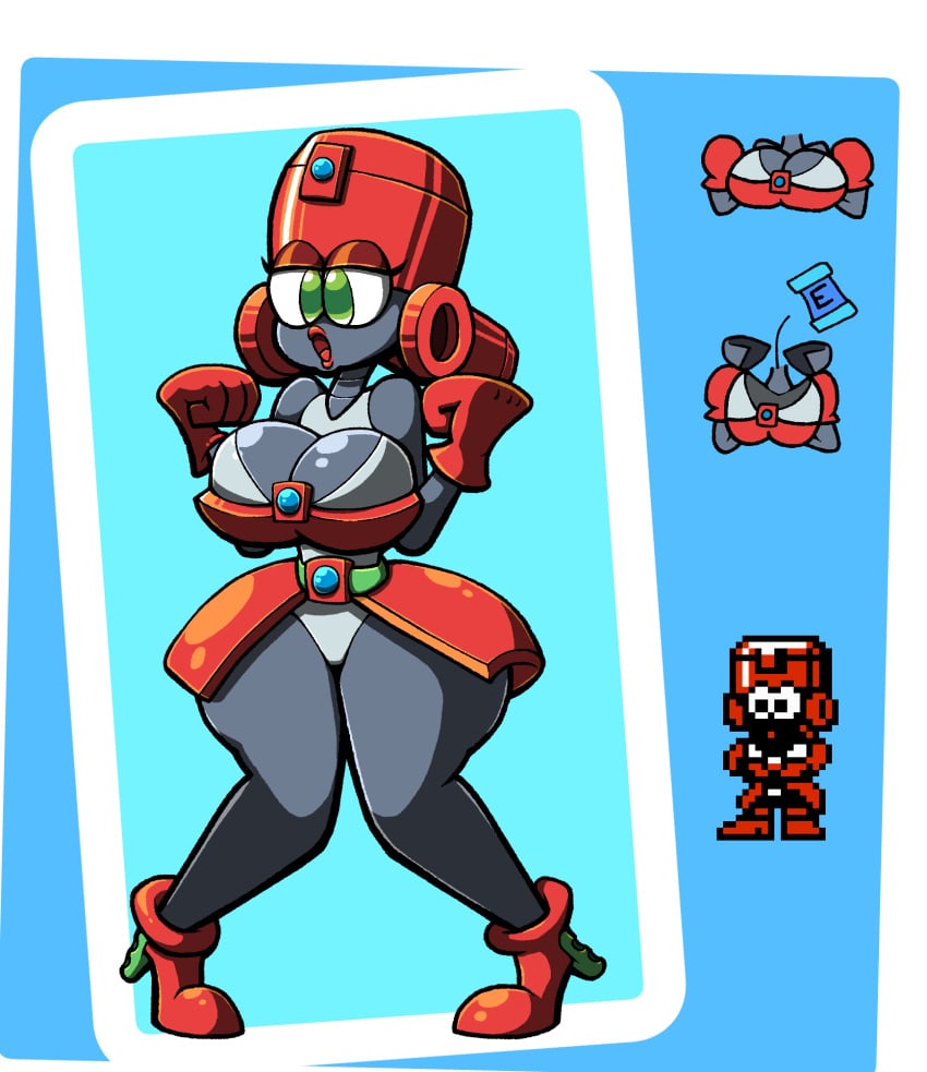 1girls blue_background chabble e-tank eddie_(mega_man) mega_man mega_man(classic) metallic_body pixel_art robot robot_girl sprite white_background white_outline