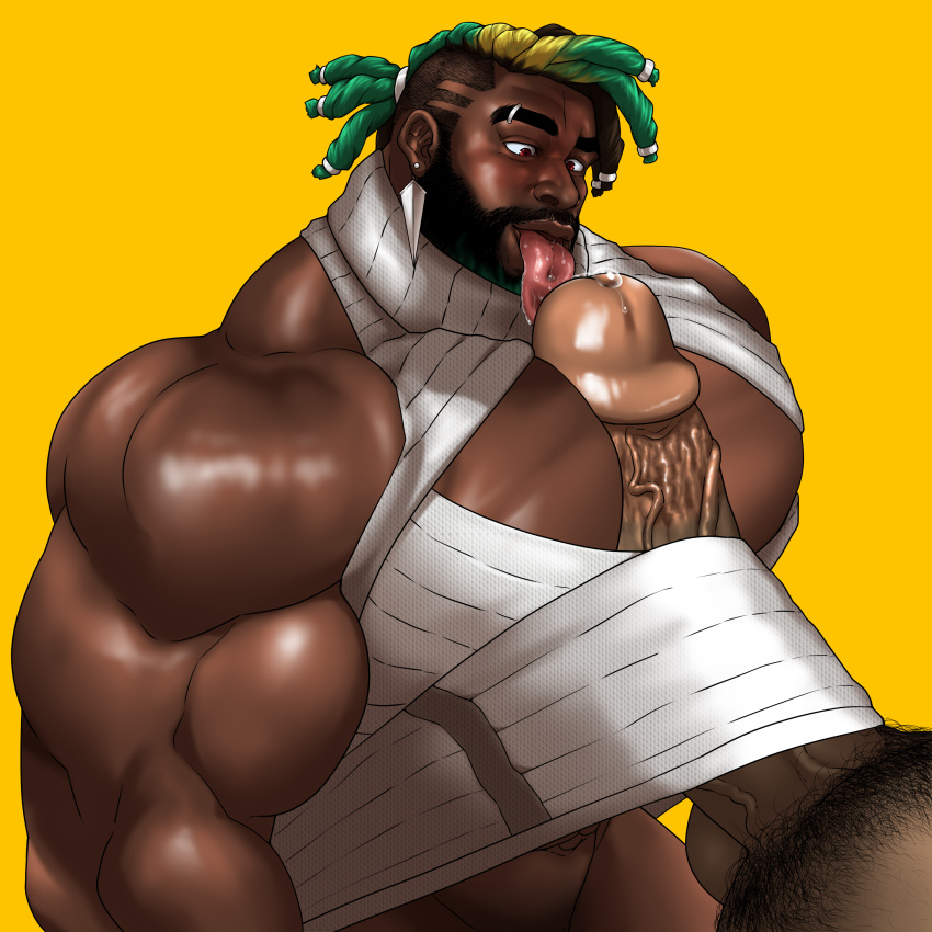 african_male balls bara beard big_penis boner brown_skin dark-skinned_male dark_skin erection facial_hair gay heartsteel_k'sante heartsteel_series hitenmaru huge_cock k'sante league_of_legends licking_penis male male_only muscles muscular pecjob penis very_dark_skin