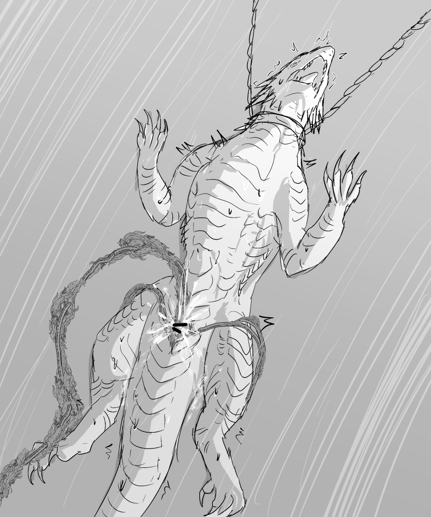 cumming female grey_background legs_apart monsterverse scalie shimo_(kaiju) solo