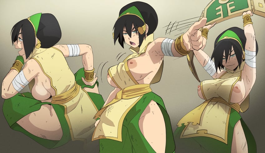 1girls 2024 after_fight aged_up avatar_legends avatar_the_last_airbender big_breasts black_hair body_marks breasts casual casual_exposure championship_belt clothing coolerinker dirty exposed_breasts female female_focus female_only green_eyes human inker_comics inkershike nickelodeon nipples pale_skin short_hair sideboob thick_thighs thighs tomboy toph_bei_fong victory_pose wardrobe_malfunction wrestling_belt