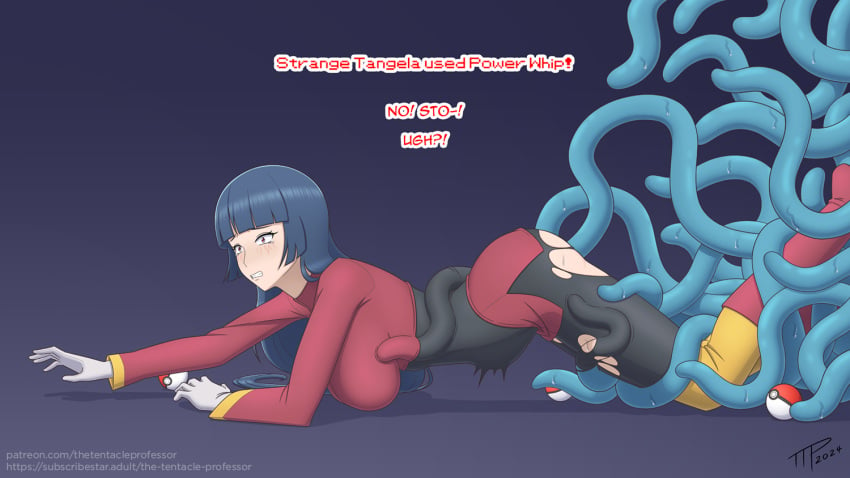 big_breasts doggy_style doggy_style gloves gym_leader long_hair nintendo on_the_floor pokeball pokemon pokemon_(species) restrained sabrina_(pokemon) side_view sweat tangela tentacle tentacle tentacle_under_clothes text the_tentacle_professor torn_clothes