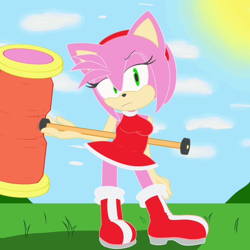 amy_rose animated anthro bottomless clothed clothing female flashing hi_res kamikiller mammal piko-piko_hammer piko_piko_hammer pussy sega solo sonic_(series) wind