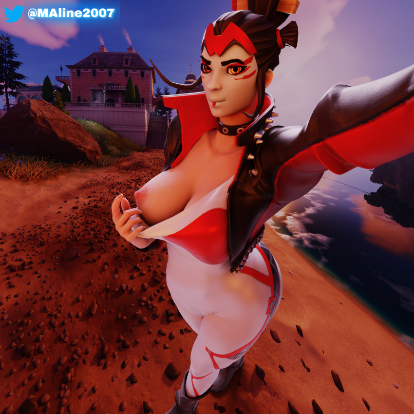 3d big_breasts breasts choker clothed clothed_female clothing female female_only flashing_breasts fortnite fortnite:_battle_royale fully_clothed fully_clothed_female geisha geisha_hair looking_forward maline2007 phone phone_view public public_nudity shiny shiny_skin solo solo_female tagme takara_(fortnite)