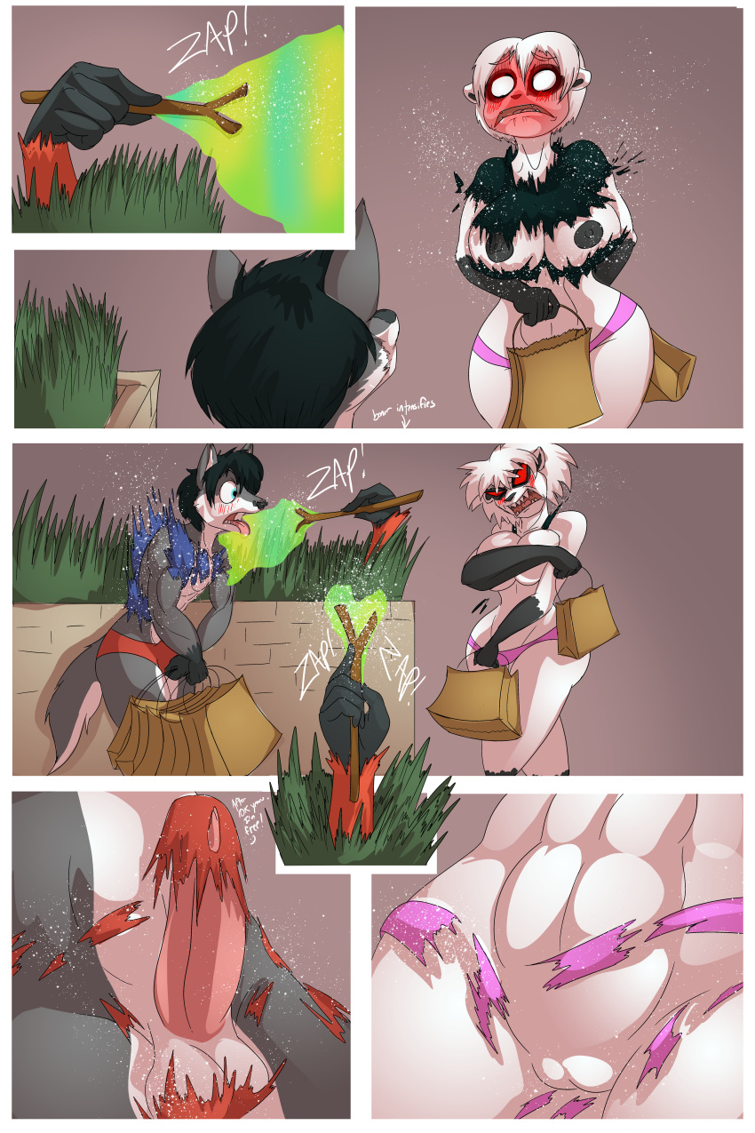 1boy 1girls abs angry anthro ass assisted_exposure ayami badger bailey_rosworth balls big_breasts black_hair black_nipples blue_eyes blush breasts canine chris_hayabusa clothed clothing comic delphox digital_media_(artwork) embarrassed erection exploding_clothes female fur grass grey_fur hair hi_res humor lost_clothes magic male mall mammal muscular muscular_female muscular_male mustelid nintendo nipples open_mouth penis pokémon_(species) pokemon public_nudity pussy simple_background stick thebigbadwolf01 thick_thighs tongue tongue_out torn_clothes torn_clothing underwear video_games white_fur wolf