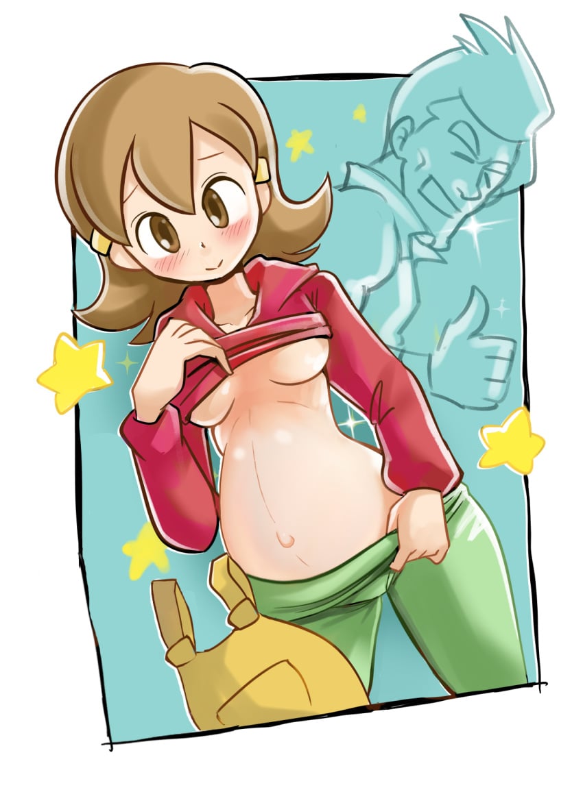 1boy 5-volt apron blush breasts edited female high_resolution male mario_(series) milf nintendo one_eye_closed pregnant ready_to_pop robojanai short_hair smile third-party_edit thumbs_up underboob undressing wario_(series) warioware warioware_gold wink