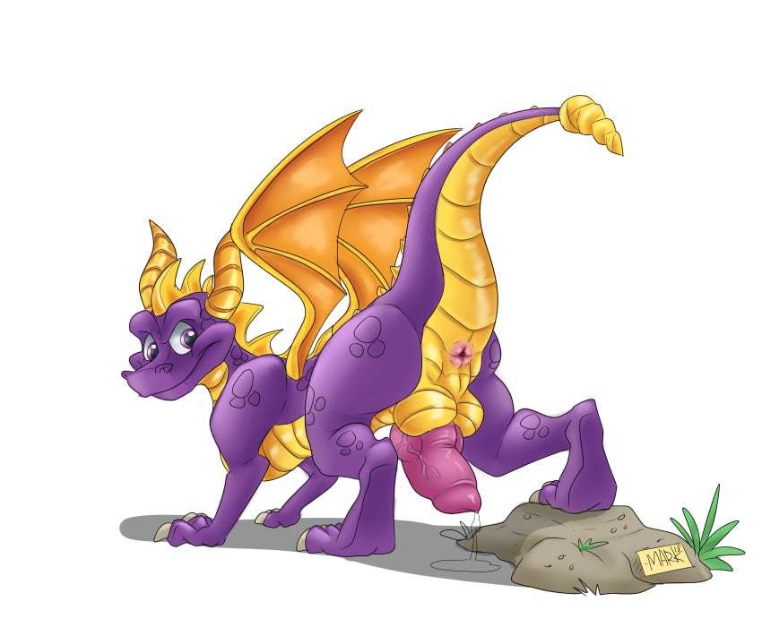 anus ass backsack balls claws cum cute dragon erection foxbtails hi_res horn male nude penis pink_penis precum purple_eyes purple_skin scales scalie smile solo spyro spyro_the_dragon video_games white_background wings