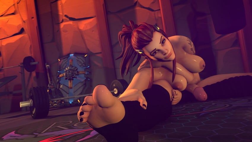 1futa 3d areolae big_breasts big_penis black_toenails breasts brigitte brigitte_lindholm dickgirl erection futa_only futanari intersex large_breasts looking_at_viewer nipples overwatch penis rentegra solo source_filmmaker