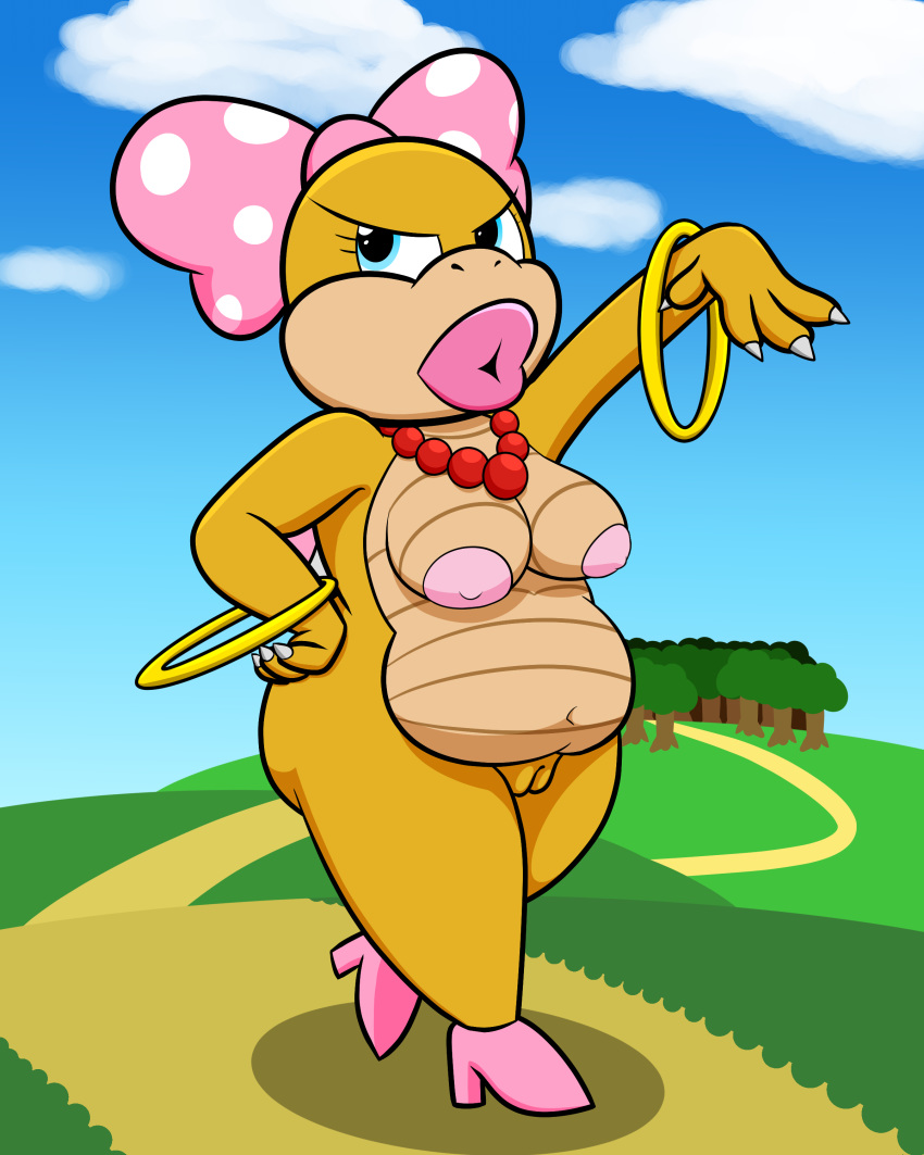 1girls alternate_breast_size anthro big_lips breasts casual_nudity cleavage clothed clothing female female_only full_body hi_res koopa koopaling lips marcodile mario_(series) nintendo nipples outdoors pussy scalie sky solo standing video_games walking wendy_o._koopa